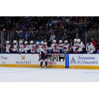 South Carolina Stingrays' Erik Middendorf congratulated by team