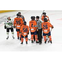Greenville Swamp Rabbits have a discussion with the Savannah Ghost Pirates