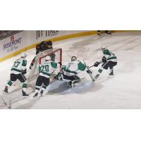 Texas Stars goaltender Remi Poirier makes a stop against the Chicago Wolves