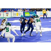 Massachusetts Pirates receiver Teo Redding looks for the hole