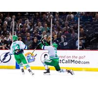 Florida Everblades defenseman Cole Moberg celebrates