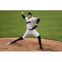 Pitcher Cam Schlittler with the Somerset Patriots