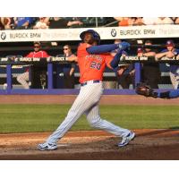Luis De Los Santos with a big swing for the Syracuse Mets