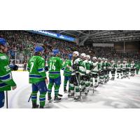 Texas Stars shake hands with the Abbotsford Canucks