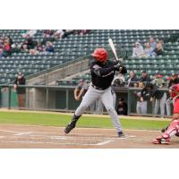 D'Shawn Knowles of the Sioux City Explorers bats against the Winnipeg Goldeyes