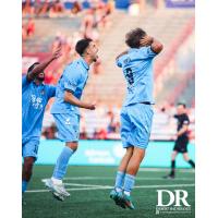 Las Vegas Lights FC react after Nighte Pickering's winner against Indy Eleven