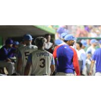 Leonel Espinoza and the Myrtle Beach Pelicans in the dugout