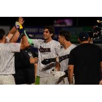 Spencer Jones of the Somerset Patriots receives high fives