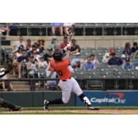 Rafael Flores of the Somerset Patriots takes a big swing