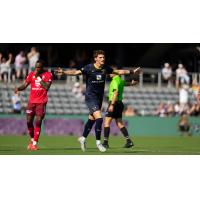 Jansen Wilson of Louisville City FC reacts following his goal against North Carolina FC