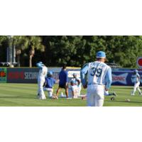 Myrtle Beach Pelicans warm up before the game