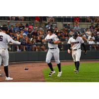 Brendan Jones of the Somerset Patriots receives congratulations