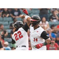 Fargo-Moorhead RedHawks outfielder Dillon Thomas (left) and infielder Jose Sermo