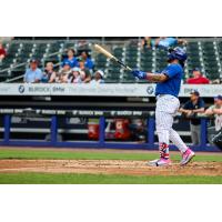 Francisco Alvarez of the Syracuse Mets watches his home run