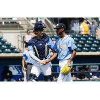 Charleston RiverDogs pitcher Jose Urbina and catcher Nathan Flewelling