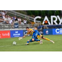 Rafa Mentzingen of North Carolina FC readies a shot on goal