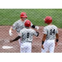 Kurtis Byrne of the SIoux City Explorers celebrates a three run home run