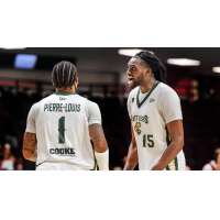 Saskatchewan Rattlers guard Nate Pierre-Louis and forward Jaden Bediako