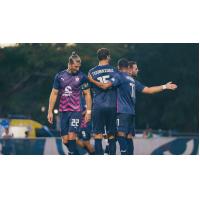 South Georgia Tormenta FC congratulate midfielder Mason Tunbridge on his goal