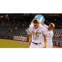 Montgomery Biscuits first baseman Will Simpson gets an ice bath