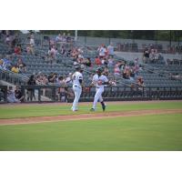 Reylin Perez of the Fayetteville Woodpeckers rounds the bases