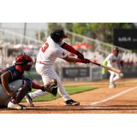 Fargo-Moorhead RedHawks catcher Juan Fernandez at the plate