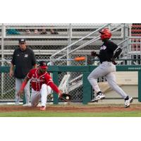 Fargo-Moorhead RedHawks first baseman Jose Sermo with the catch