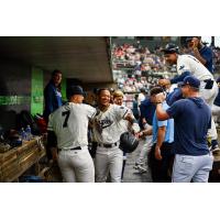 Charleston RiverDogs celebrate Narciso Polanco's homer