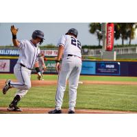 Pensacola Blue Wahoos catcher Ryan Ignoffo rounds third after his homer