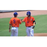 St. Lucie Mets Manager Luis Rivera (left) and left fielder John Bay