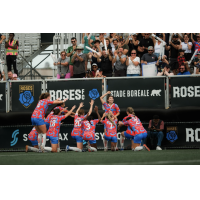Montreal Roses react after a Chaerim Kang goal
