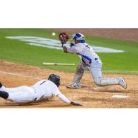 Knoxville Smokies catcher Pablo Aliendo prepares to make a play at the plate