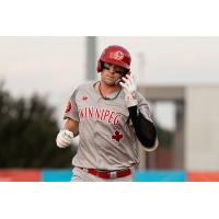 Winnipeg Goldeyes first baseman Matthew Warkentin rounds the bases