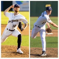 Tri-City Dust Devils' Ryan Costeiu and Ryan Johnson