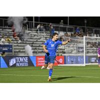 Evan Conway celebrates after scoring for North Carolina FC against El Paso Locomotive