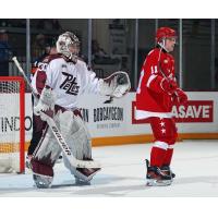 Peterborough Petes goaltender Easton Rye vs. the Soo Greyhounds