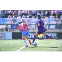 Calgary Wild FC forward Jorian Baucom readies a kick
