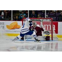 Peterborough Petes goaltender Easton Rye makes a stop