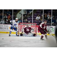Peterborough Petes goaltender Easton Rye and defenceman James Petrovski