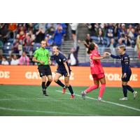 Maddie Dahlien of Seattle Reign FC reacts after her game-winning goal