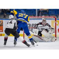 Vancouver Giants goaltender Burke Hood vs. the Saskatoon Blades