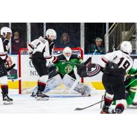 Vancouver Giants right wing Ty Halaburda in close against the Prince Albert Raiders