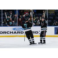 Kelowna Rockets centre Tij Iginla joins in the celebration