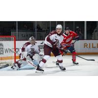 Peterborough Petes goaltender Easton Rye and defenceman Genc Ula