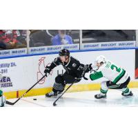 Rockford IceHogs' Connor Mylymok and Texas Stars' Trey Taylor in action