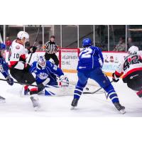 Belleville Senators look for a goal against the Syracuse Crunch