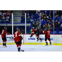 Vancouver Giants react after a goal