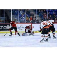 Vancouver Giants goaltender Burke Hood makes a stop against the Medicine Hat Tigers