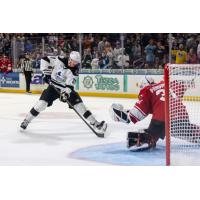 Allen Americans goaltender Jackson Parsons makes a save against the Wichita Thunder