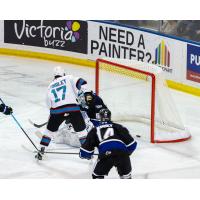 Kelowna Rockets centre Kayden Longley scores vs. the Victoria Royals